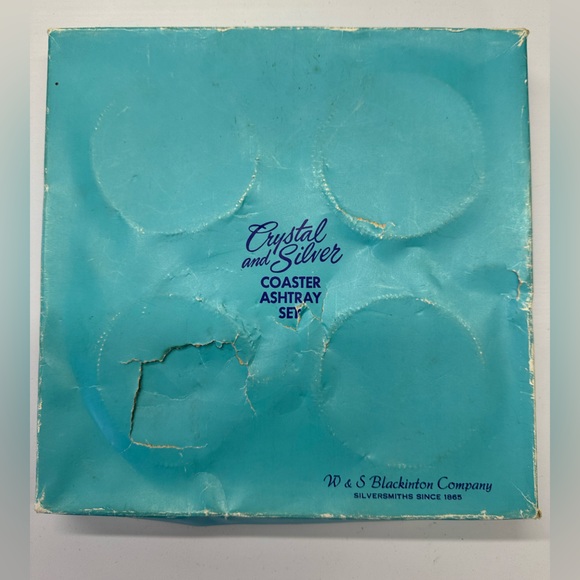 VINTAGE CRYSTAL & SILVER COASTER ASHTRAY SET BY W & S BLACKINTON COMPANY - Picture 2 of 5